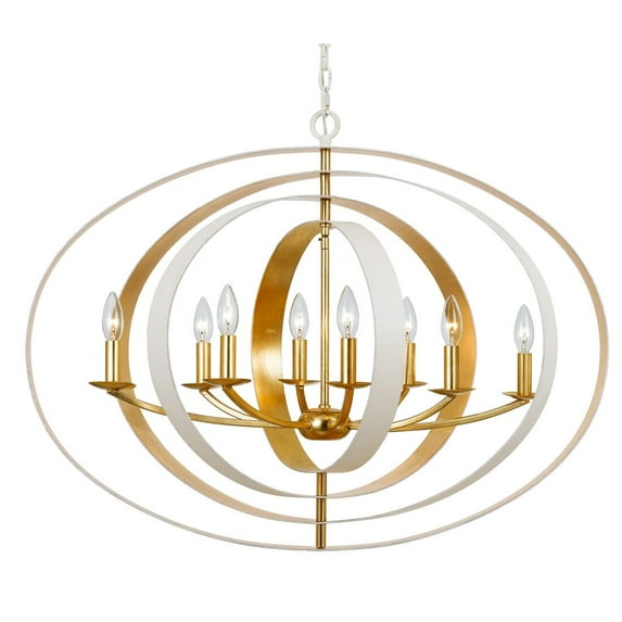Eight Light Oval Chandelier-Matte White/Antique Gold Finish -Traditional Installation Crystorama Lighting 588-Mt-Ga