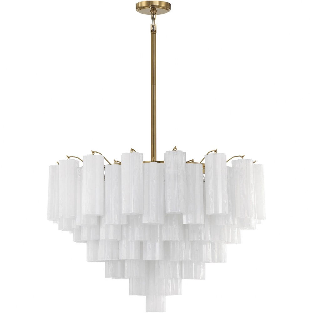 Aged Brass and White Tronchi Glass 16-Light Chandelier