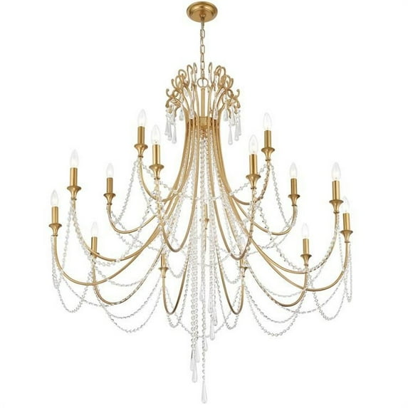 15 Light 2-Tier Chandelier-Hand Cut Crystal Type-Antique Gold Finish -Traditional Installation Crystorama Lighting Arc-1919-Ga-Cl-Mwp