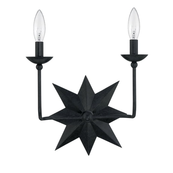 Crystorama Astro 2 Light Black Wall Mount - 13"W x 15.25"H x 6"D