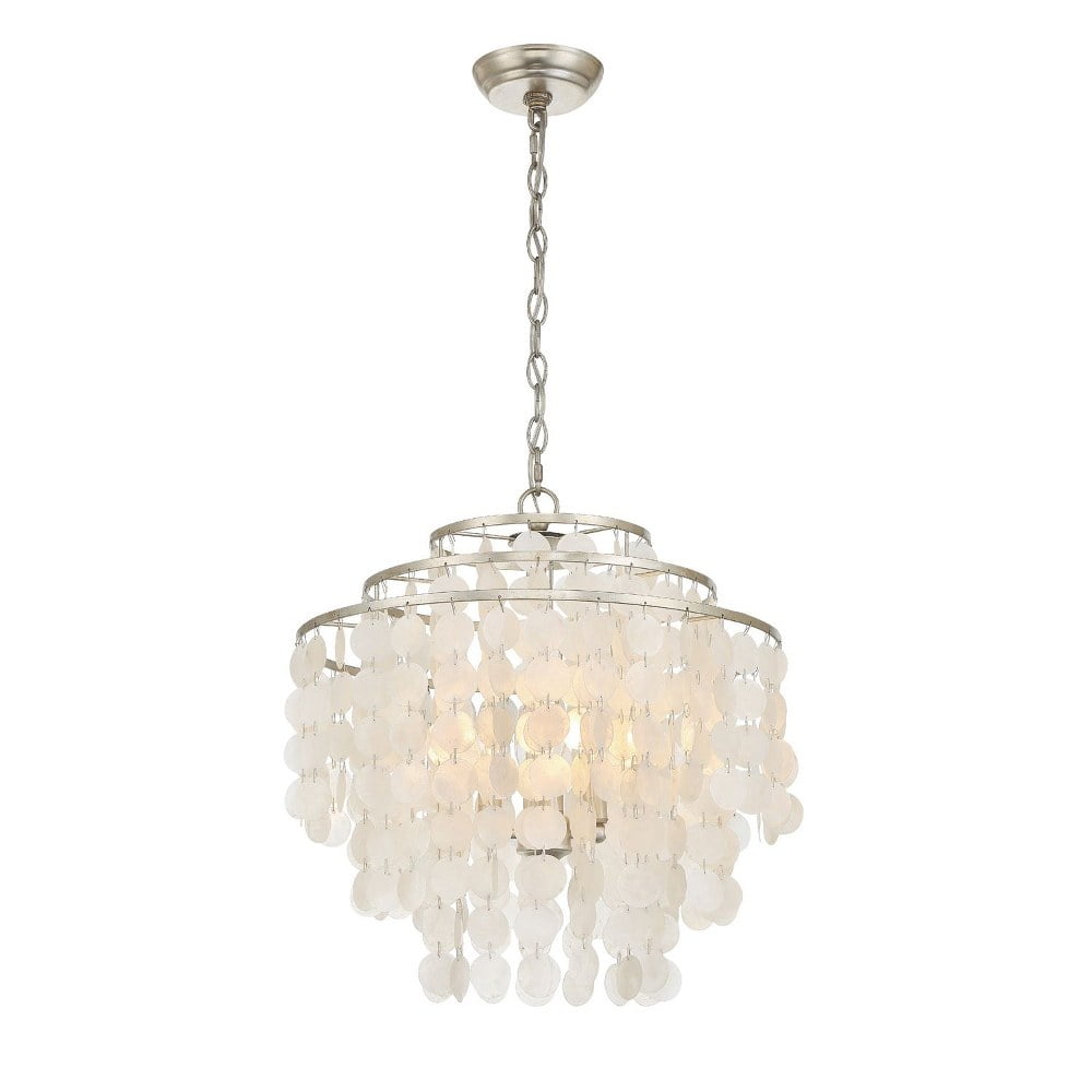 Antique Silver Mini 4-Light Crystal Candle Chandelier