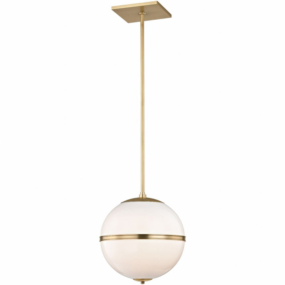 Mini Globe Aged Brass Pendant Light with White Glass Shade