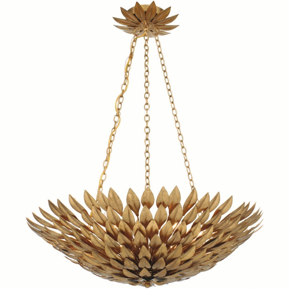 Antique Gold and Crystal 6-Light Semi-Flush Ceiling Chandelier