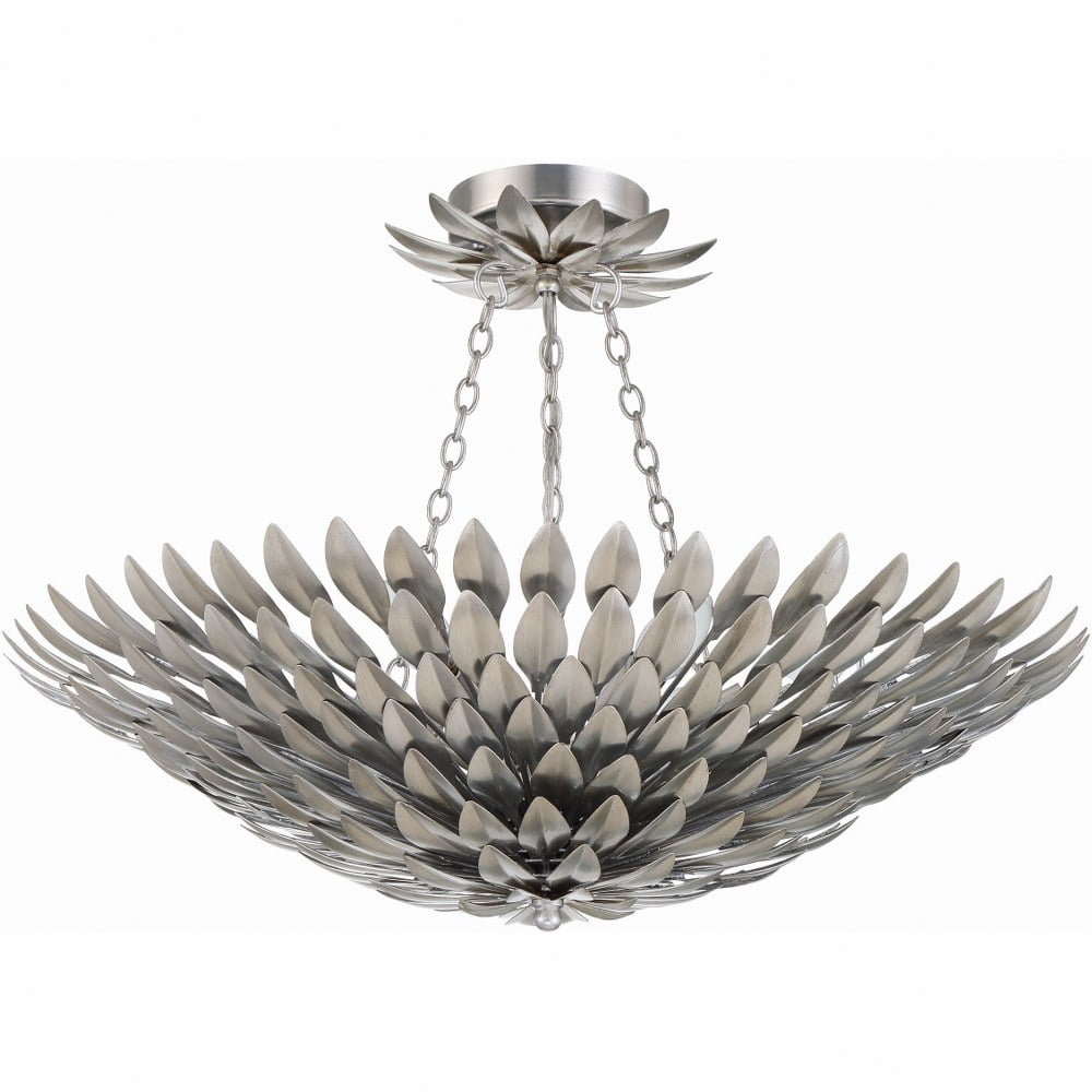 Antique Silver 6-Light Crystal Semi Flush Mount