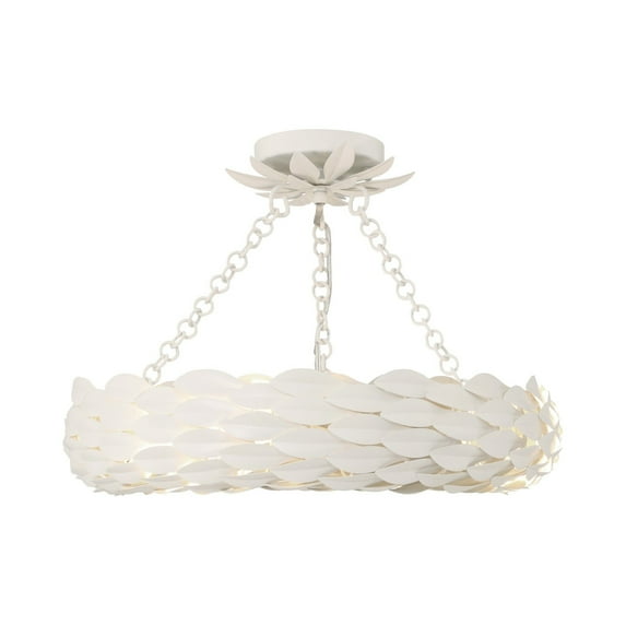 Crystorama Broche 6 Light Matte White Semi Flush Mount - 18"W x 3.75"H x 18"D
