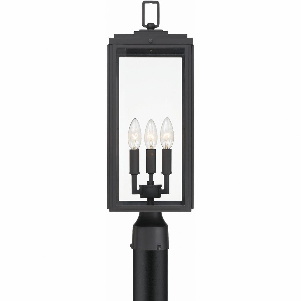 Crystorama Byron 3 Light Matte Black Outdoor Lantern Post - 7.5"W x 22.25"H