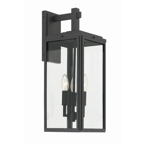 Crystorama Byron 3 Light Matte Black Outdoor Wall Mount - 7.5"W x 19.75"H x 9"D
