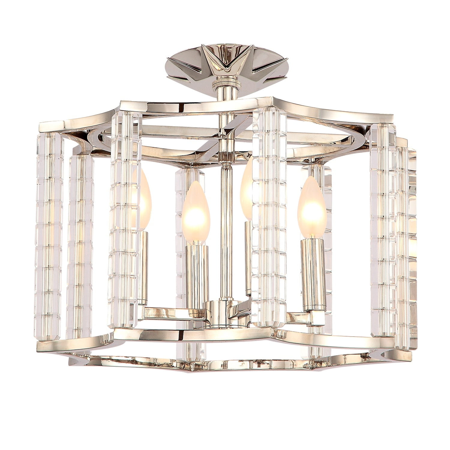 Lumina Polished Nickel 4-Light Flush Mount with Crystal Cubes