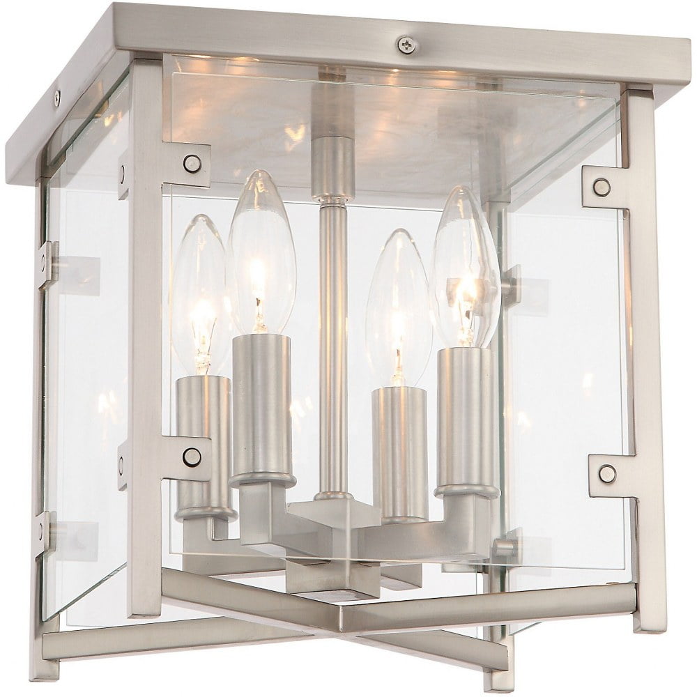 Danbury 4-Light Brushed Nickel Flush Mount with Clear Glass Panels