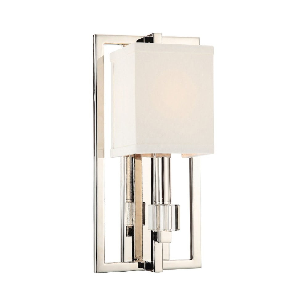 Polished Nickel Crystal Cube Silk Shade Sconce
