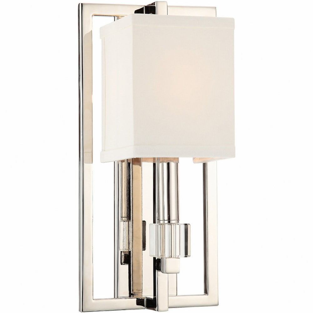Polished Nickel Crystal Cube Silk Shade Sconce
