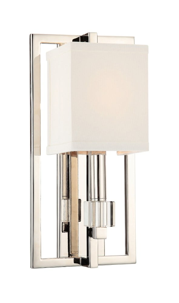 Polished Nickel Crystal Cube Silk Shade Sconce