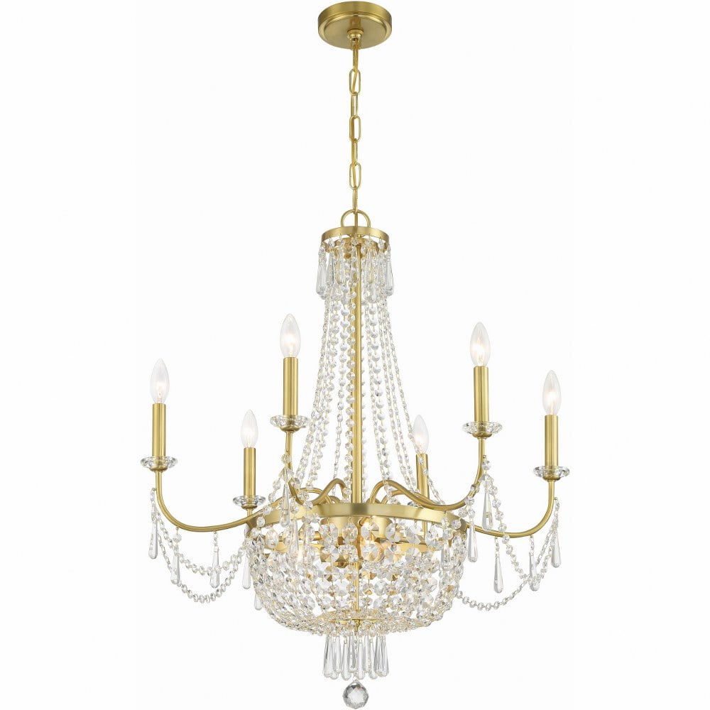 Crystorama Haywood 9 Light Aged Brass Chandelier - 28"W x 32"H x 28"D