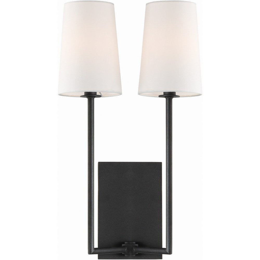 Lena Black Forged 18" Wall Sconce with White Silk Shades
