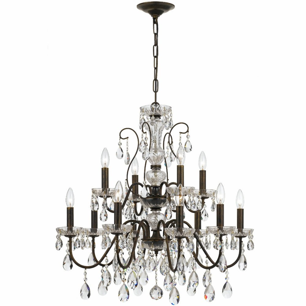 Butler 12-Light English Bronze Crystal Chandelier