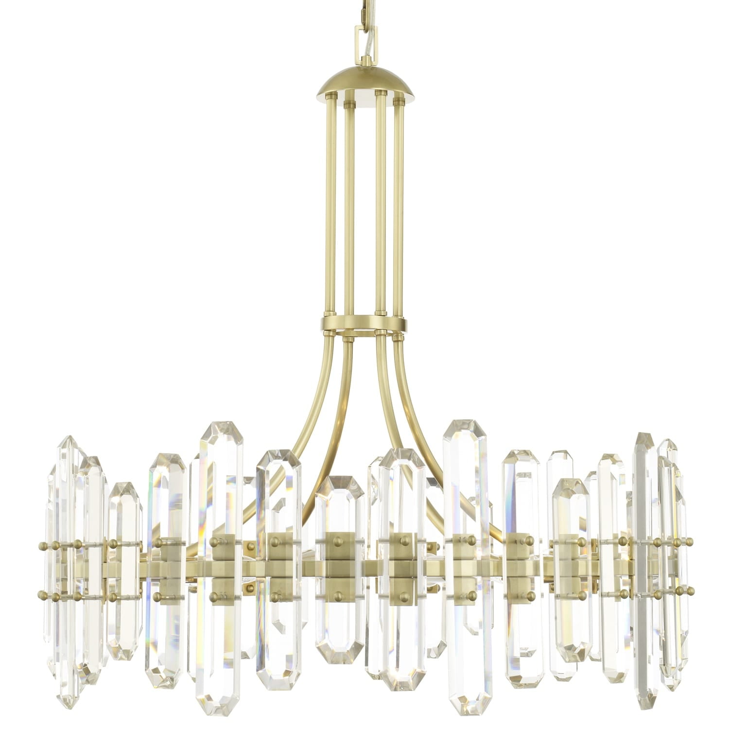 Aged Brass Elegance 12-Light Chandelier with Faceted Crystal Accents