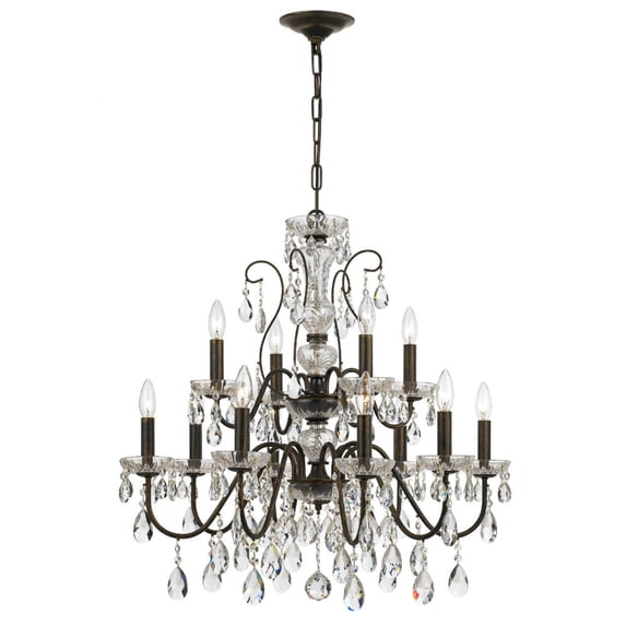 Crystorama Butler 29" W English Bronze 12-Light Crystal Chandelier