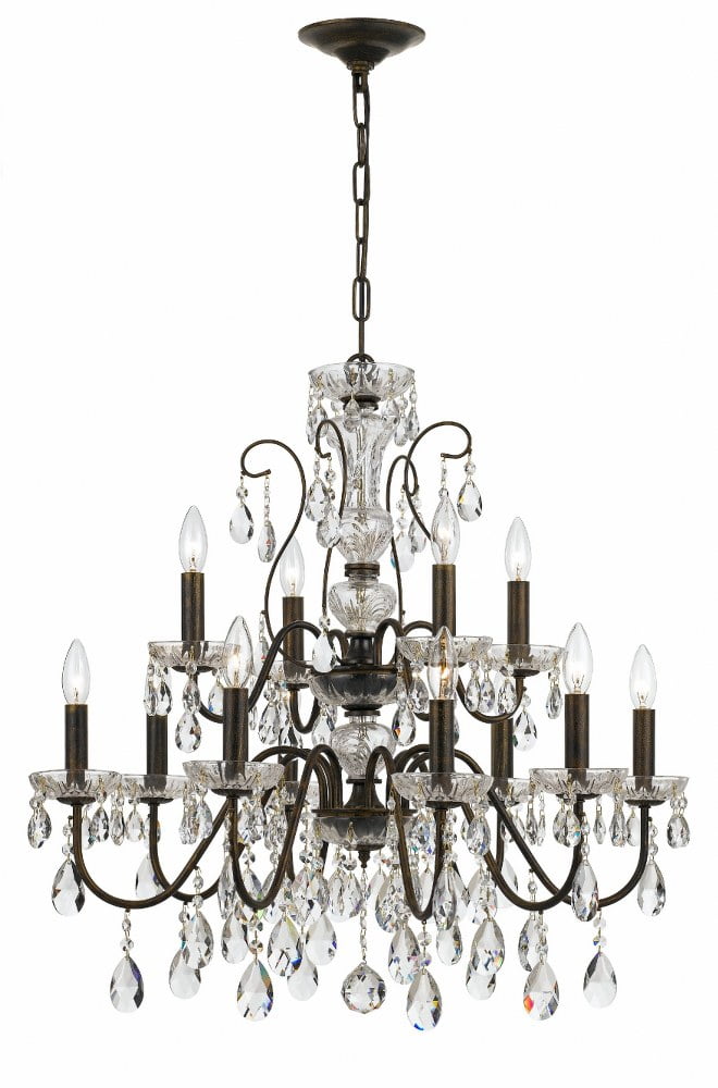 English Bronze 12-Light Crystal Chandelier with Hand Cut Crystals