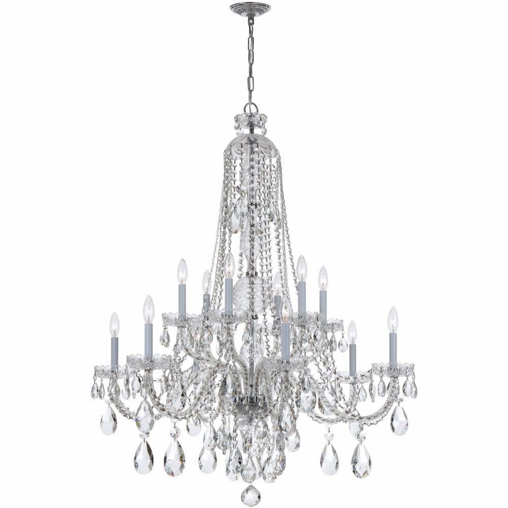 Polished Chrome 12-Light Crystal Candle Chandelier