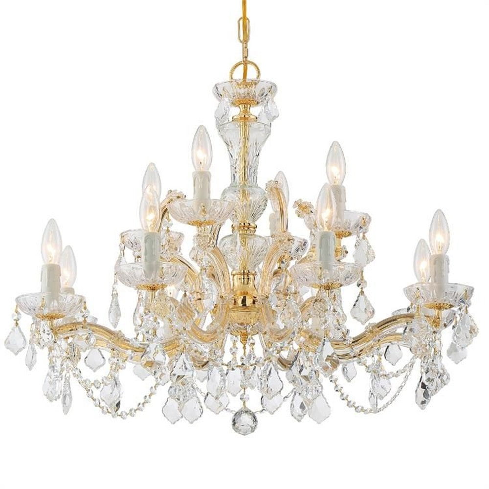 Maria Theresa Gold and Clear Crystal 12-Light Chandelier