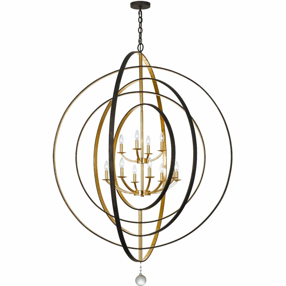 Luna English Bronze & Antique Gold 12-Light Orb Chandelier