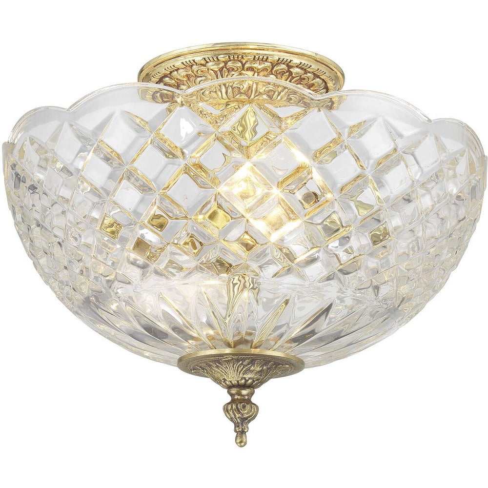 Olde Brass Crystal 2-Light Flush Mount Ceiling Fixture