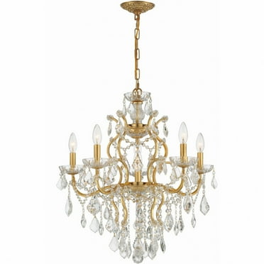 Six Light Chandelier-Hand Cut Crystal Type-Antique Gold Finish   -Traditional Installation Crystorama Lighting 4455-Ga-Cl-Mwp