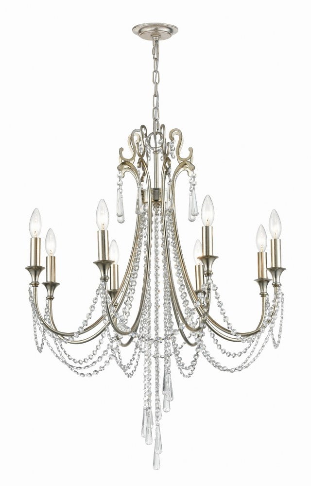Arcadia Antique Silver 8-Light Chandelier with Clear Hand-Cut Crystals