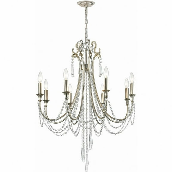 8 Light Chandelier-Hand Cut Crystal Type-Antique Silver Finish   -Traditional Installation Crystorama Lighting Arc-1908-Sa-Cl-Mwp