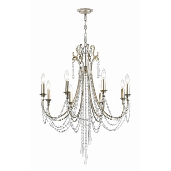 8 Light Chandelier-Hand Cut Crystal Type-Antique Silver Finish -Traditional Installation Crystorama Lighting Arc-1908-Sa-Cl-Mwp