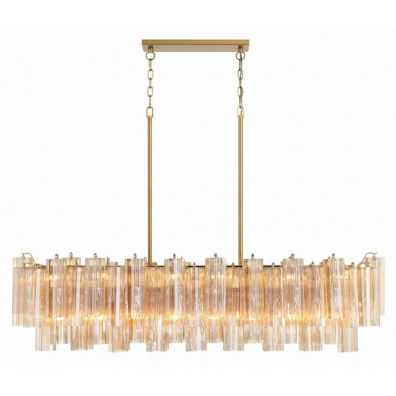 ADD-317-AG-AM Crystorama Lighting Addis - 14 Light Chandelier-14.25 Inches Tall and 51.75 Inches Wide-Aged Brass Finish-Amber Glass Color