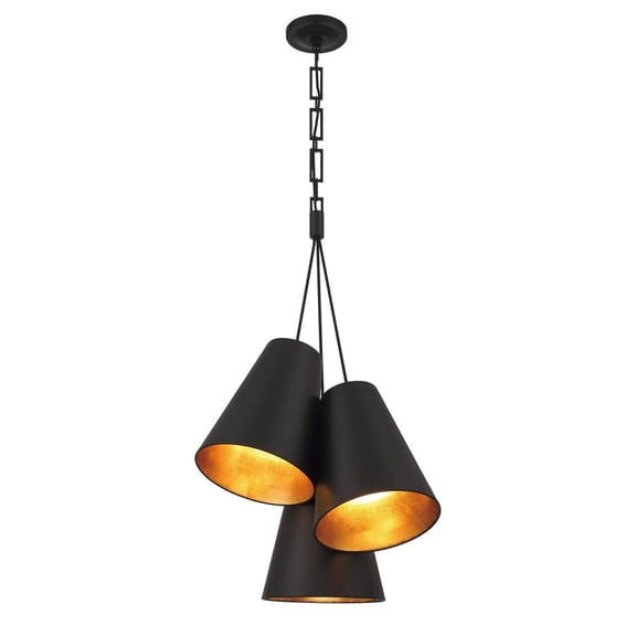 8684-MK-GA-Crystorama Lighting-Alston - 3 Light Pendant-34 Inches Tall and 20 Inches Wide-Matte Black/Antique Gold Finish