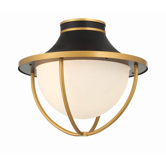Crystorama Atlas 2 Light Matte Black and Textured Gold Outdoor Semi Flush Mount - 13.5"W x 12"H x 13.5" D