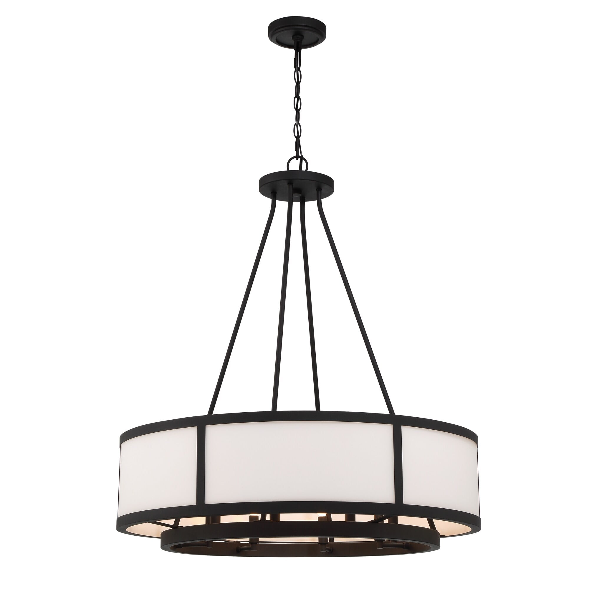 Bryant Black Forged 8-Light Drum Chandelier with White Shade