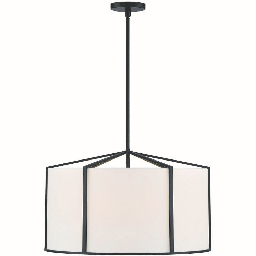 Black and White Silk Drum Pendant Light, 6-Light
