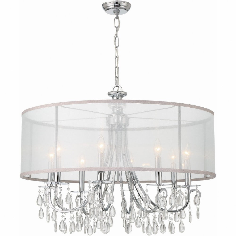 Hampton 8-Light Polished Chrome Chandelier with Silk Drum Shade