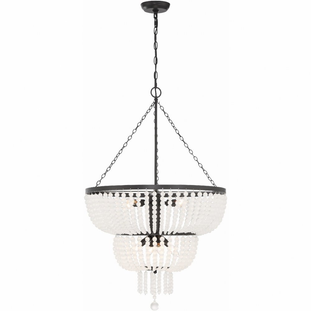 Bohemian Matte Black 8-Light Chandelier with Frosted Glass Beads