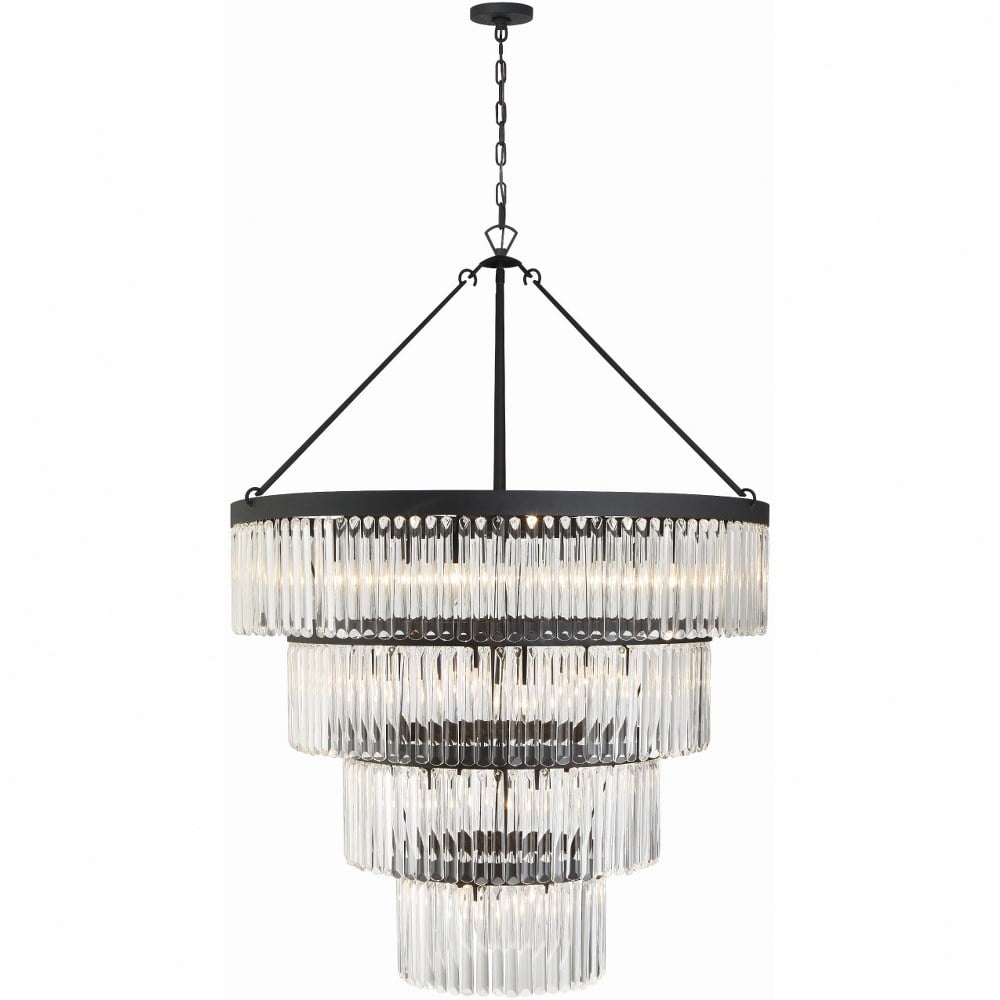 Emory Black Forged 22-Light Chandelier with Clear Glass Crystals