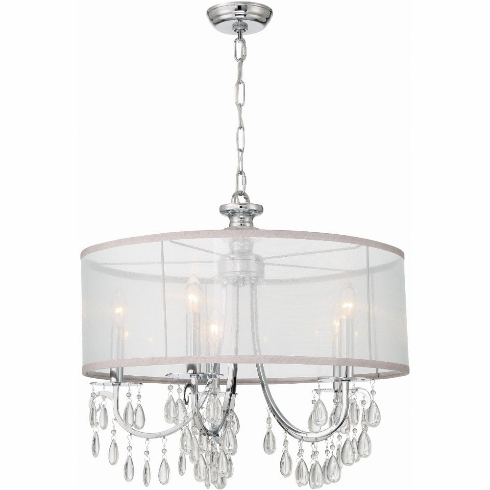 Polished Chrome Silk Shade 5-Light Crystal Chandelier