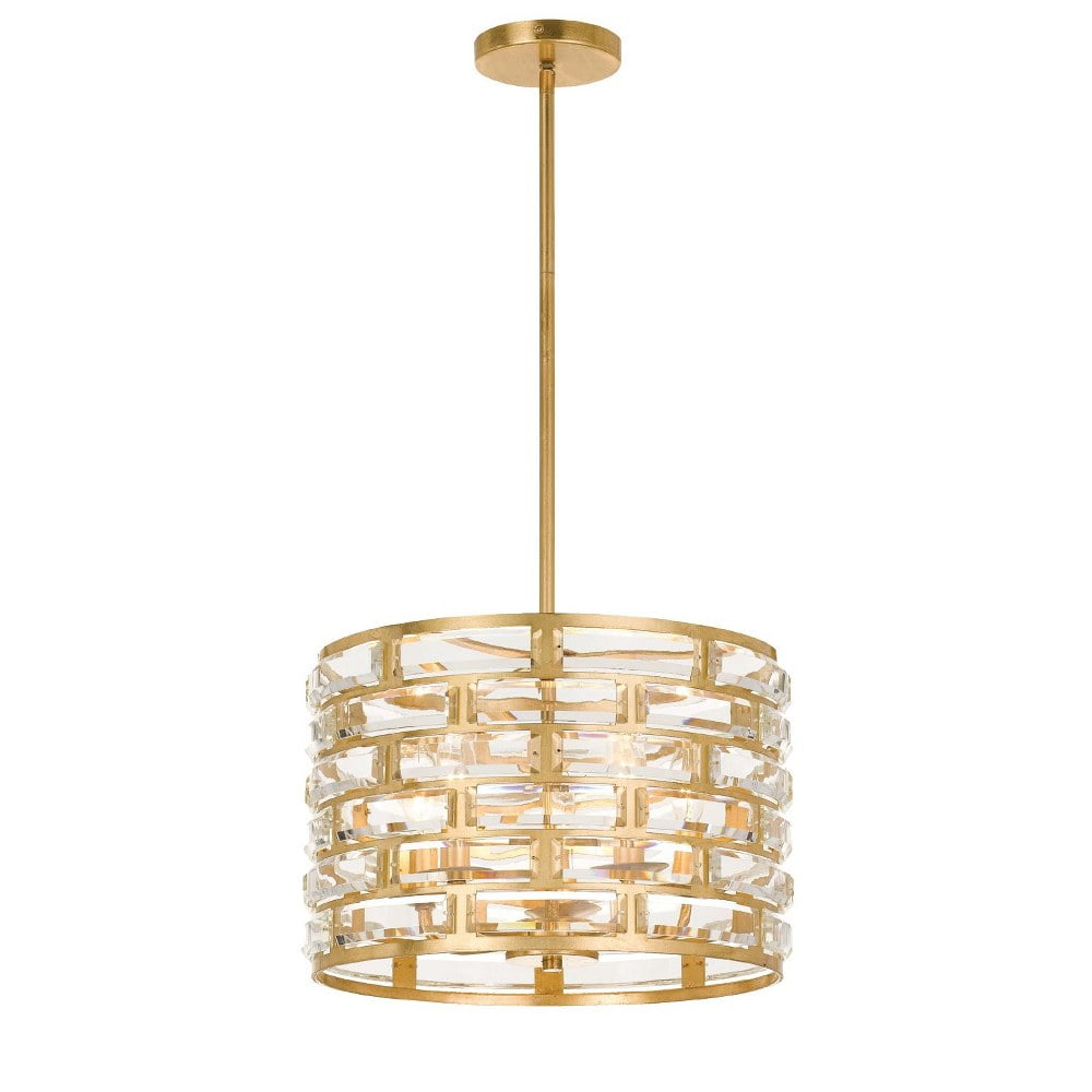 Antique Gold Mini Drum Chandelier with Crystal Accents