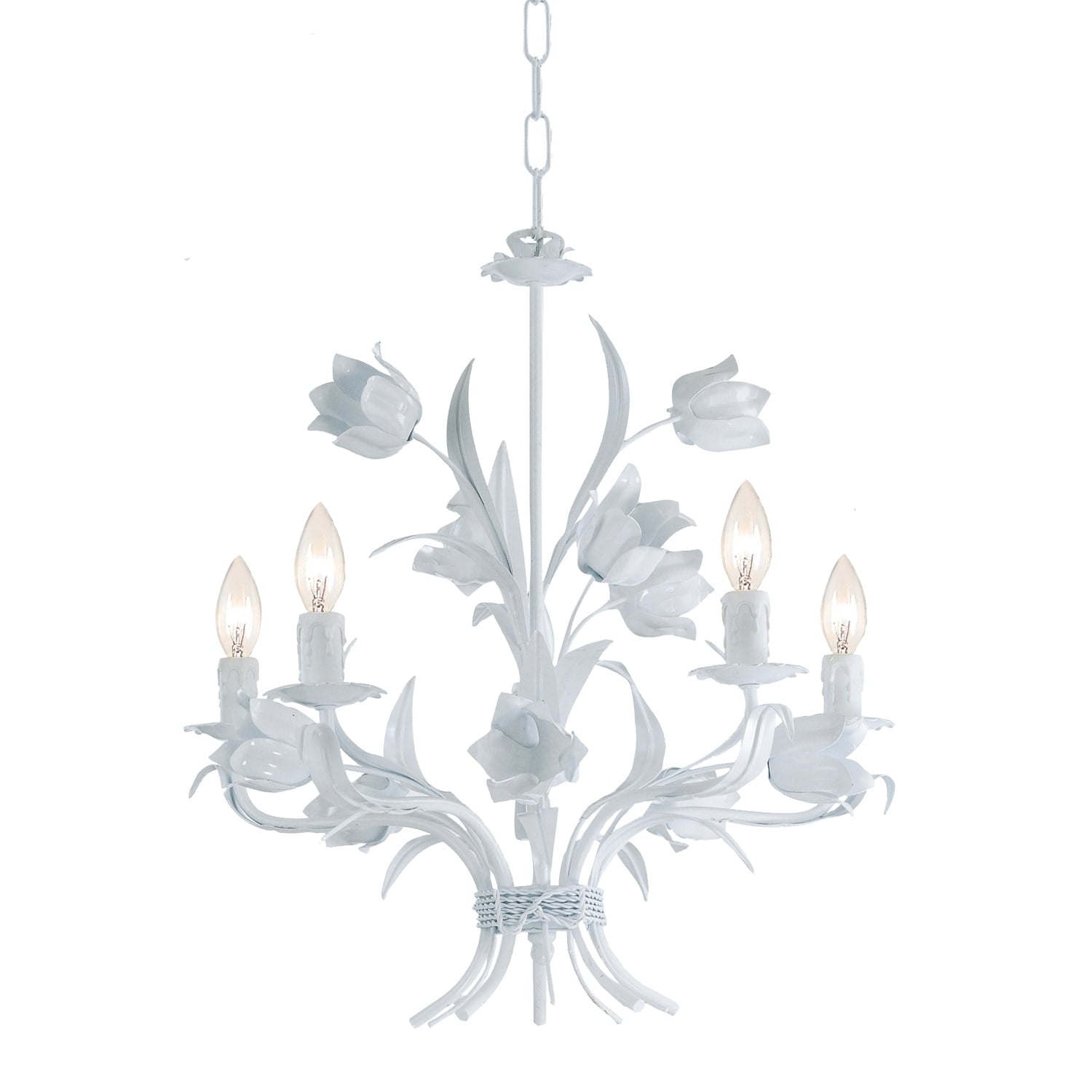 White Floral 5-Light Mini Chandelier with Crystal Accents