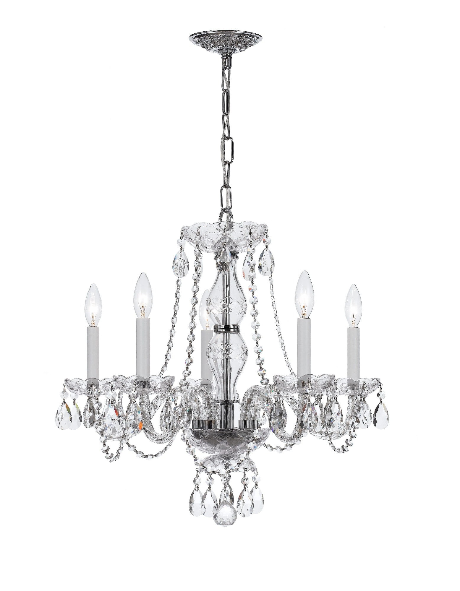 Crystorama Traditional Crystal 5 Light Crystal Chrome Chandelier - 21'' W x 22'' H