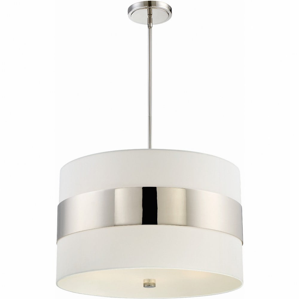 Mini Crystal 5-Light Chandelier in Polished Nickel with White Silk Shade