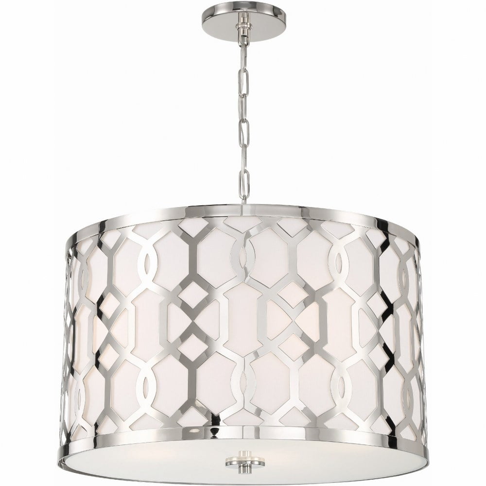 Polished Nickel 5-Light Drum Chandelier with Silk Shade