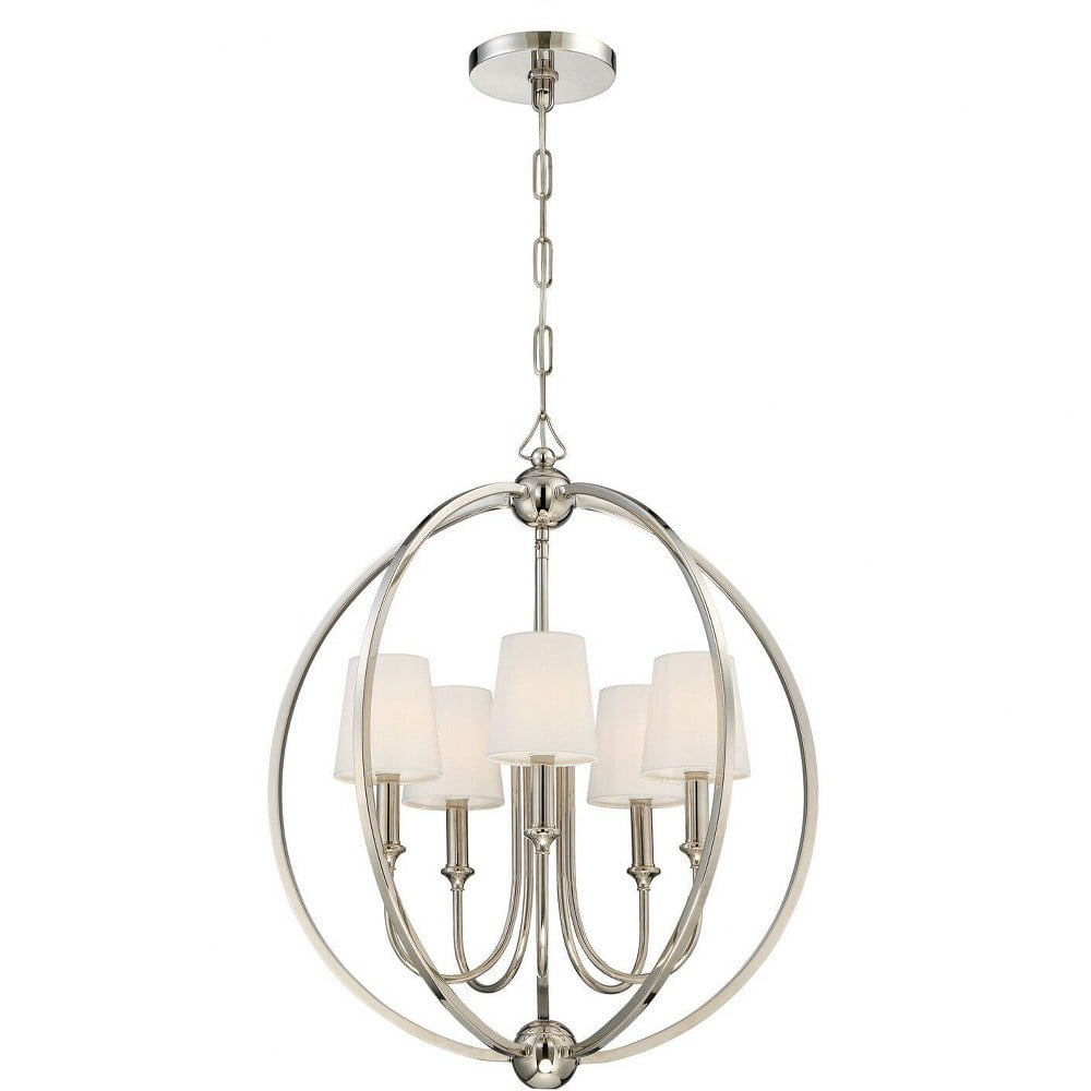 Polished Nickel 5-Light Chandelier with Silk Shades