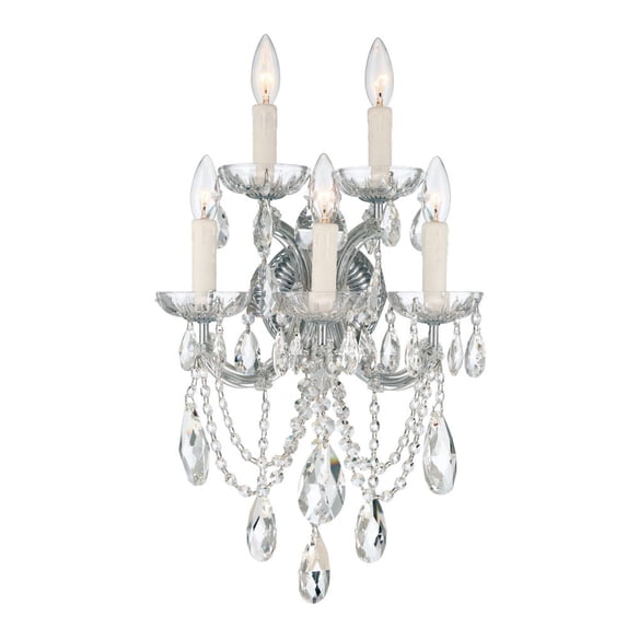4425-CH-CL-SAQ Crystorama Lighting Maria Theresa - Five Light Wall Sconce in Classic Style - 13.5 Inches Wide by 24 Inches High-Polished Chrome