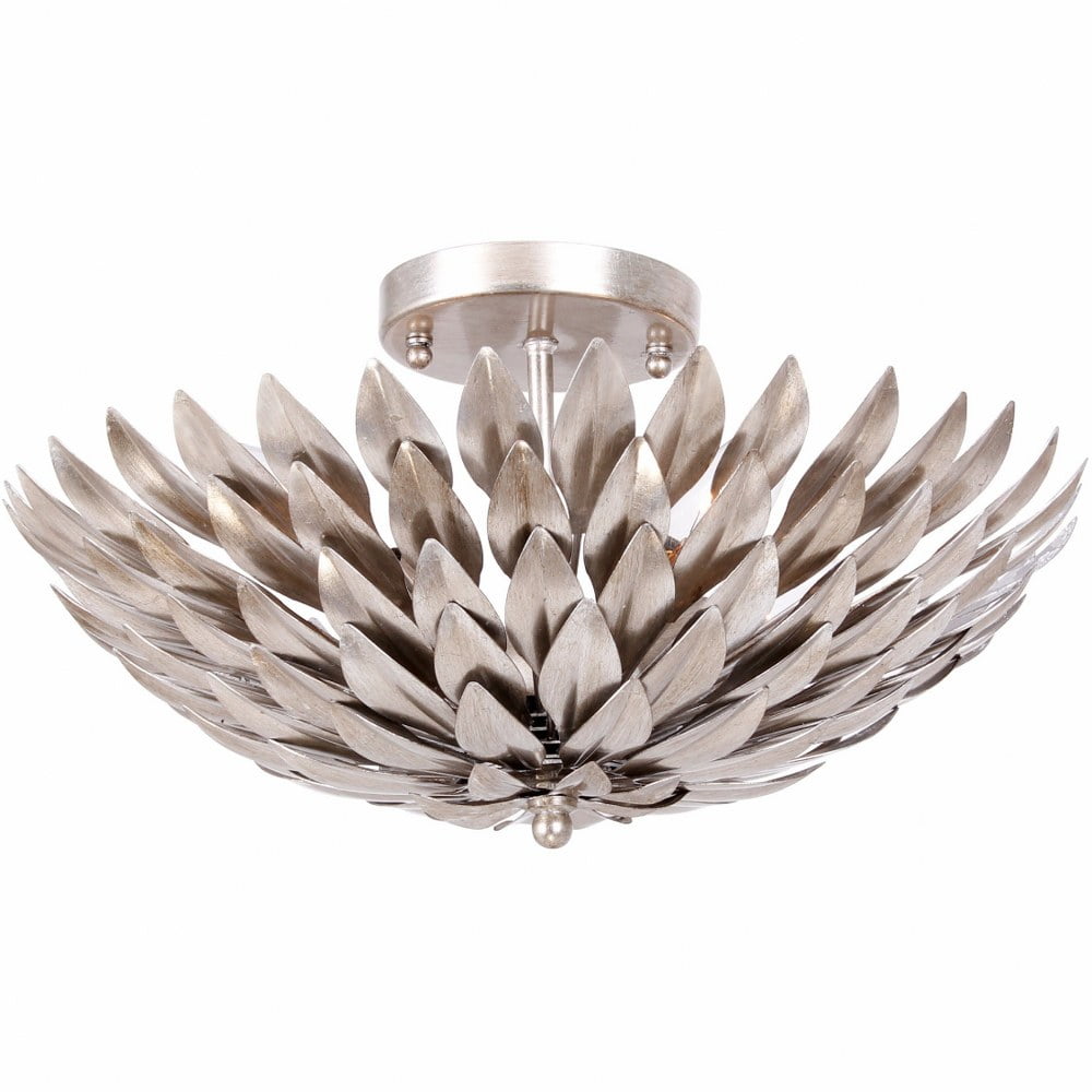 Elegant Antique Silver 4-Light Crystal Flush Mount Ceiling Fixture