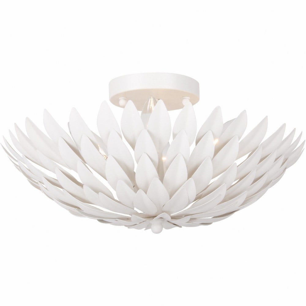Matte White Crystal Leaf 4-Light Ceiling Bowl Fixture