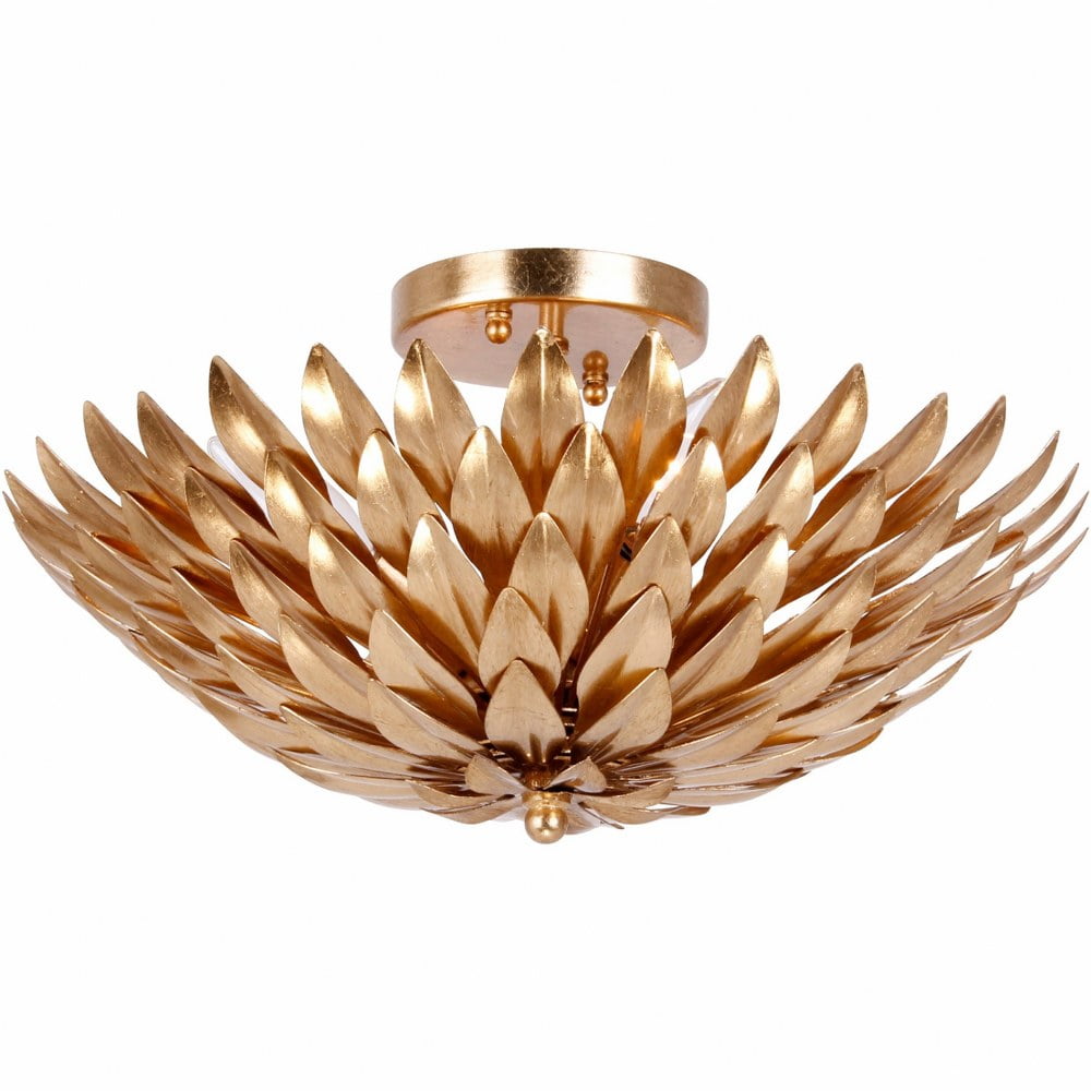 Antique Gold Leaf Hand-Painted 4-Light Flush Mount Ceiling Fixture