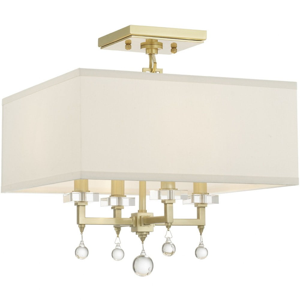 Paxton Aged Brass 16" Drum Ceiling Mount with Silk Shade & Glass Drops